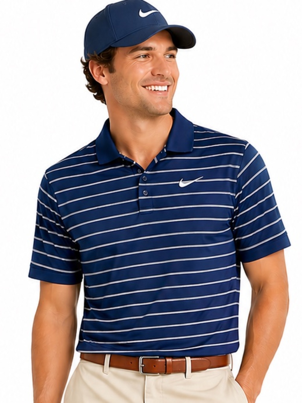 Nike Dri-FIT Men’s Polo Shirt Size Large Navy Striped Golf Athletic Performance